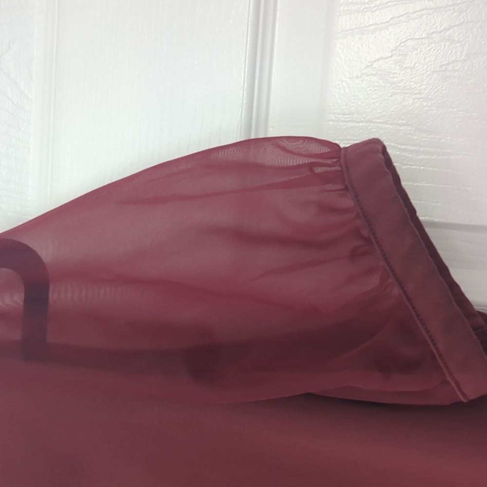 Madewell Maroon Sheer Puff Sleeve Large Top - Picture 3 of 5